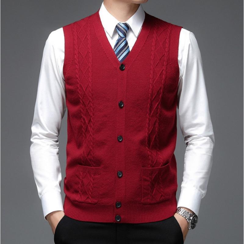 Men S Sleeveless Knit Cardigan Vest Solid Color Casual Style