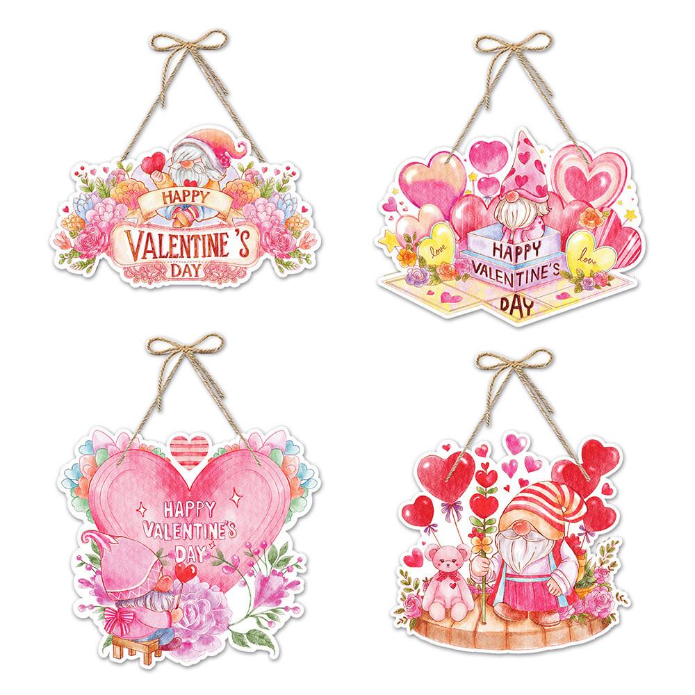 Valentines Pink Day Door Hanging Decor With Flowers Heart Design Party For