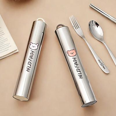 3/4 st Bärbart Bestickset 304 Rostfritt Stål Gaffel Sked Ätpinnar Bestick Med Låda Tål Maskindisk Rese Picknick Flatware