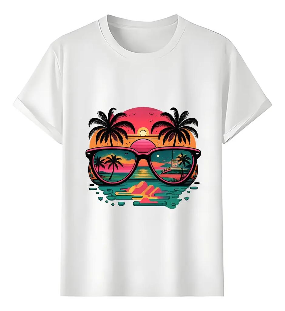 Tshirt Muscle Freaks Sunset Palms Estilo Retro Beach Vibes