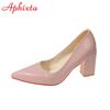 Fashion Aphixta Plus Size 35-53 Hot Sale 2.75Inch Square Heel Patent Leather Shoes Women Pumps Red Sole Work Pointed Toe