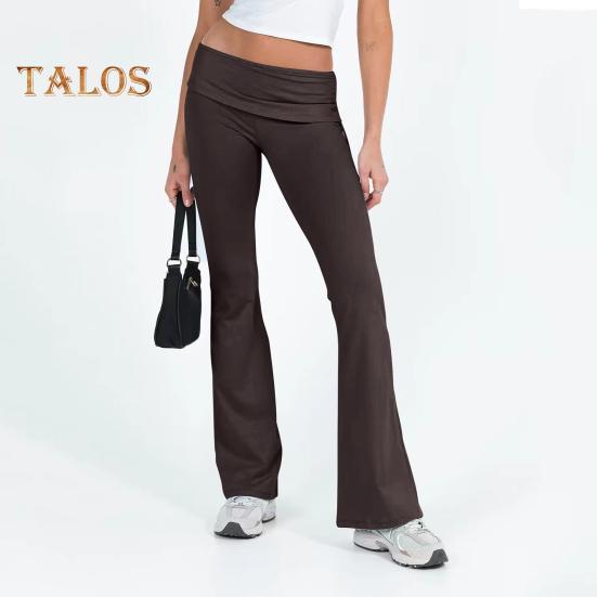 Women Pants Mid-rise Elastic Waist Adjustable Side Drawstring Long Trousers Solid Color Skinny Flared Pants Daily Wear