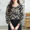 Fashion Elegant Casual Loose Chiffon Shirts Women Long Sleeve Tops Plus Size Women's Blouses Round Neck Slim Vintage Print Shirt Woman Clothing 26340