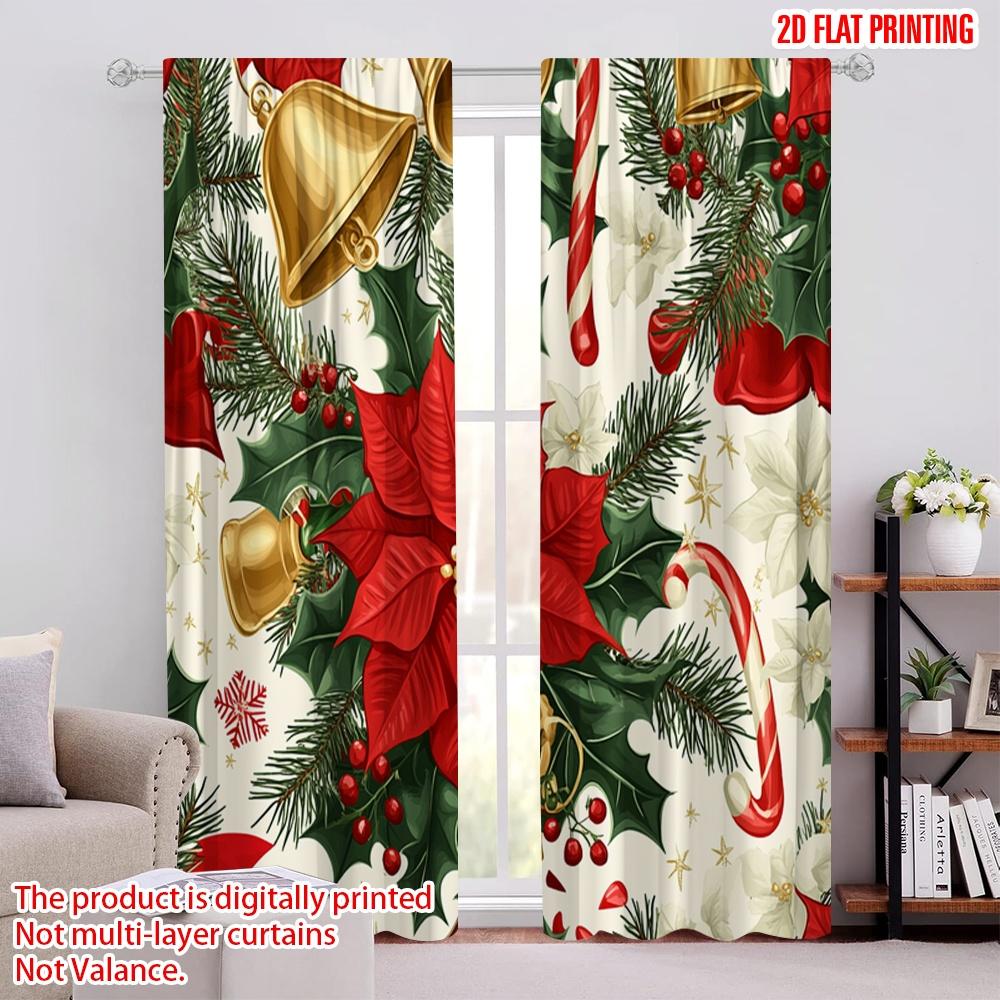 

2pcs,2D plane printing Curtains Digital Printed Christmas Bells Poinsettia Holly (3) Versatile Durable Polyester (without rod) 52.50 × 116.00 cm 2 pcs
