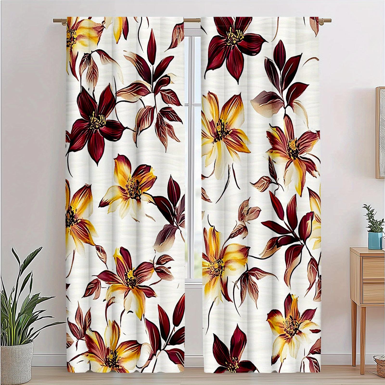 

2Pc Bridal Corsage And Wildflower Pattern Curtains, Polyester Fabric, Machine Washable, Suitable For Bedrooms And Living Rooms 53x116cm &2pc