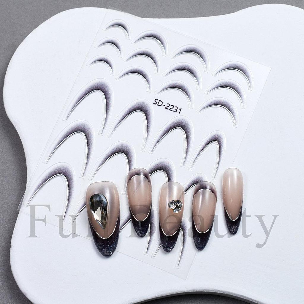 French Nail Stickers Black White Nail Art Decals Colorful Sliders Manicure Decor Gold Silver Nail Stickers