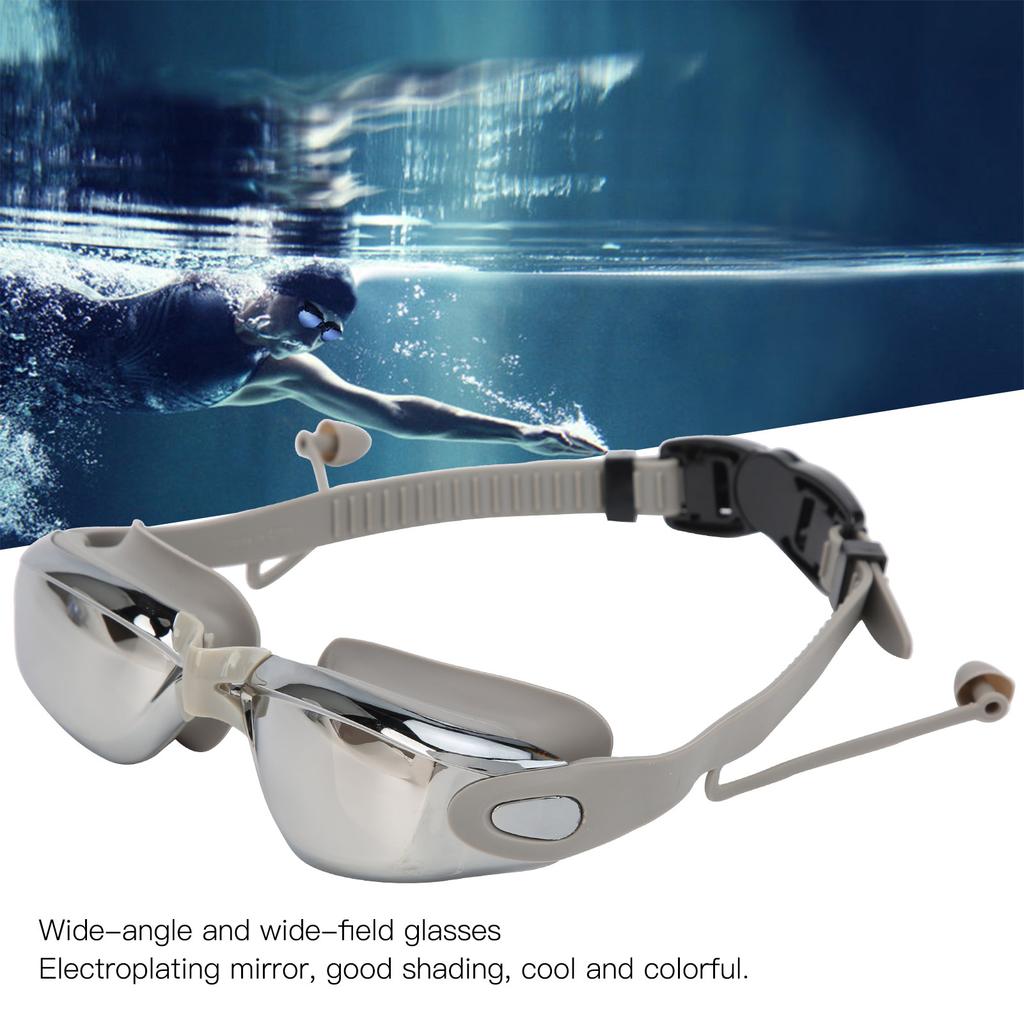 Waterproof Anti Fog Swimming Goggles Electroplating AntiUV Glasses with Earplug for Adult(Silver )