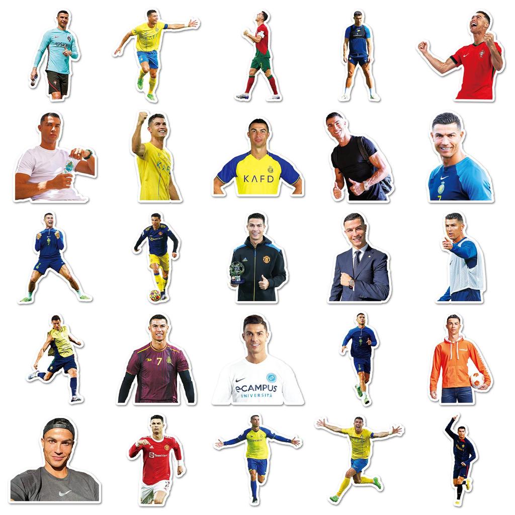 50 Cristiano Ronaldo Graffiti Stickers for Water Bottles, Luggage, Skateboards & DIY Football Star Decor.