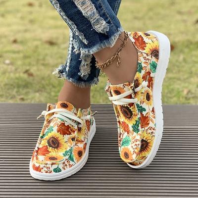Fashion 2024 Women's Fashionable Comfortable Casual Flats Lightweight Comfortable Non-Slip Yellow Sunflower Round Toe Sneakers Flats