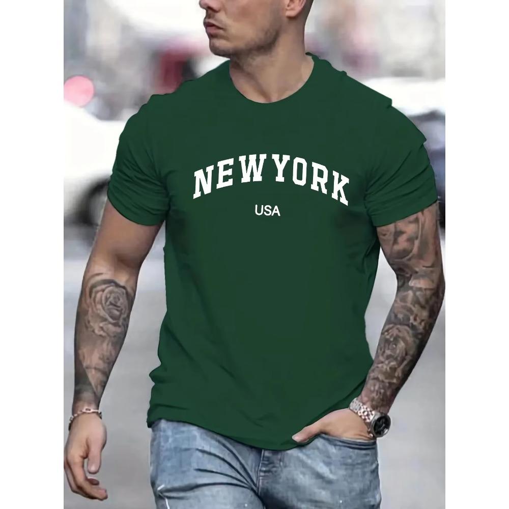 Men's summer fashionable casual loose plus size new York Usa printed slim fit sports round neck short sleeved T-shirt