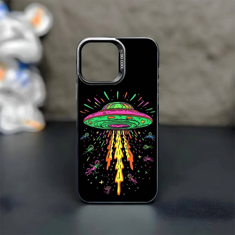 UFO Alien Thing Phone Case For iPhone17,16,15,14,13,12,11 Plus,Pro Max Black Matte Shockproof Cover