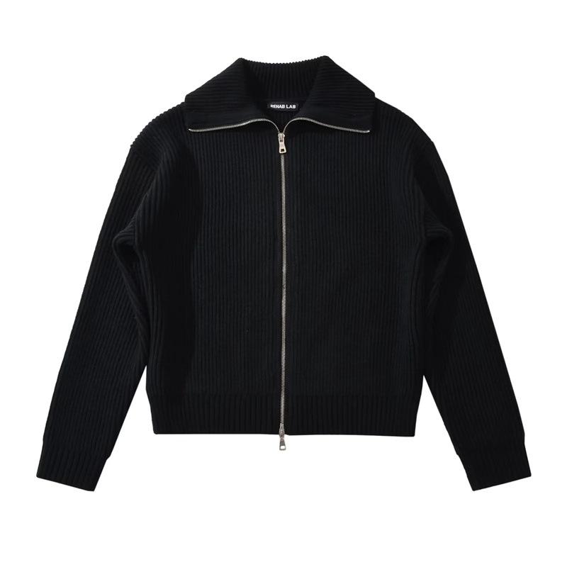 Chic Korean Double Zipper Lapel Sweater: Casual Autumn Loose Cardigan