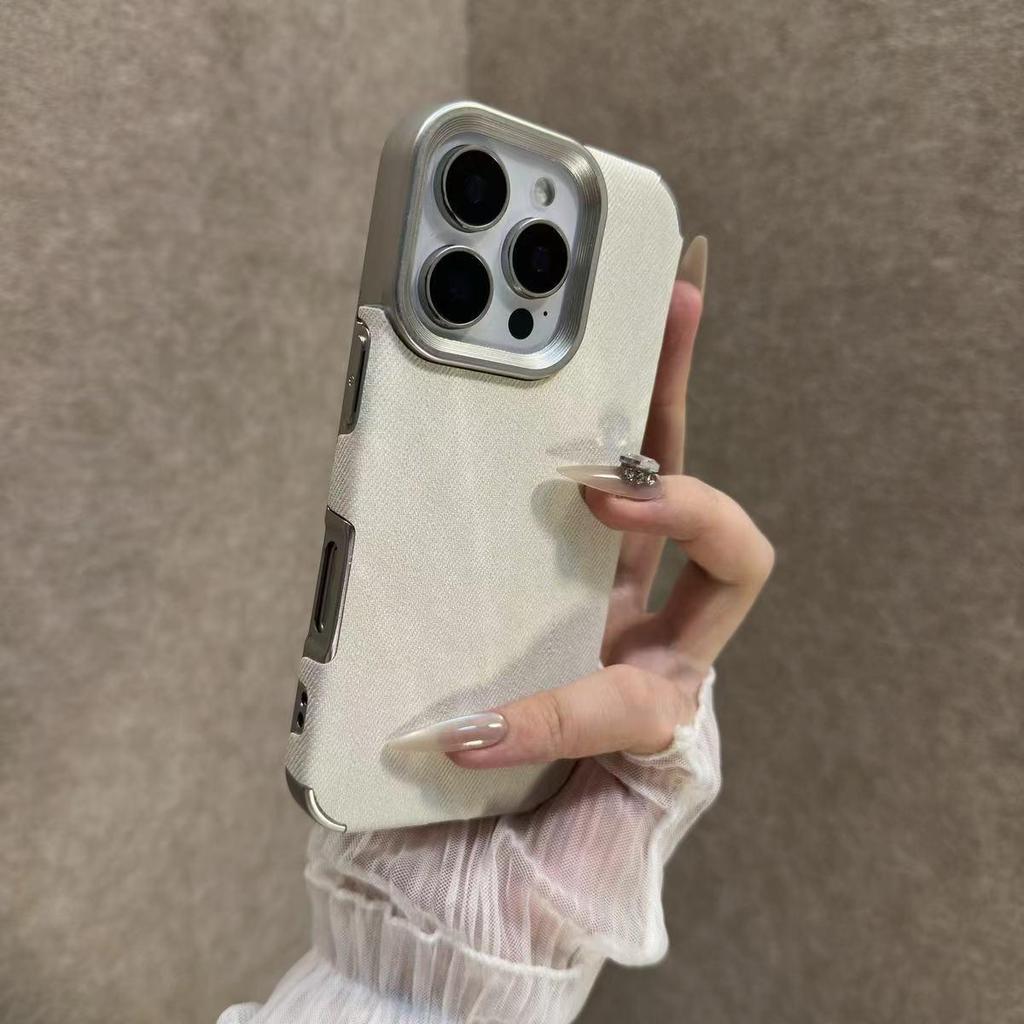 Compatible with iPhone 17 Pro Max, denim texture electroplated leather case, Apple 16 and 15 drop-proof full coverage for women.