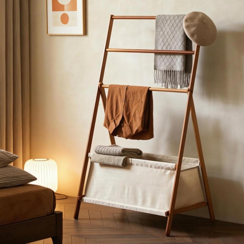 Clothes Rack with Storage Bin Freestanding A-Shaped Frame Garment