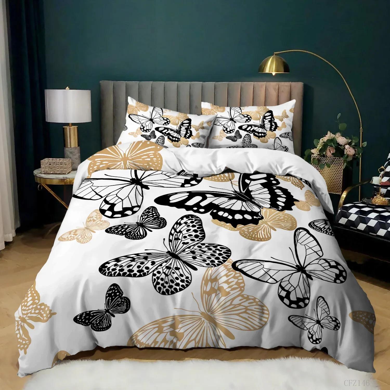 

Comforter Pretty Pink Butterfly Douvet Set Print Insects For Comforter Bedding Sets Super Soft Warm Bed Furniture Set Bedroom Girl Comforter (quilt)-EU Single(135*200cm)3pcs