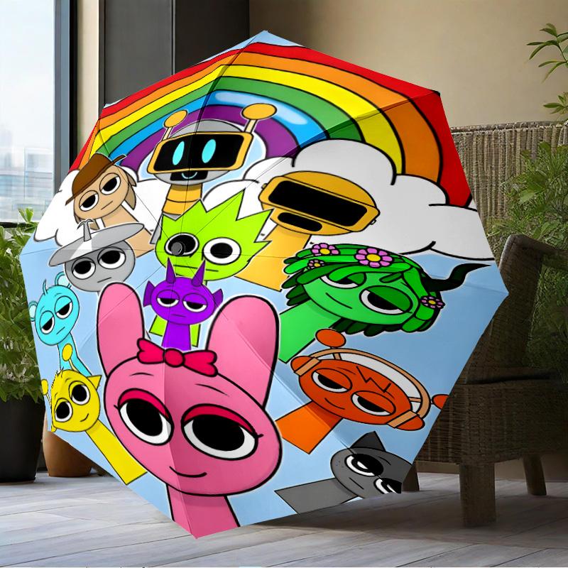 Colorful Sprun-ki Robot Party Umbrella Folding umbrella, automatic umbrella 8-Frame for Travel, camping Use Gift for Halloween Christmas