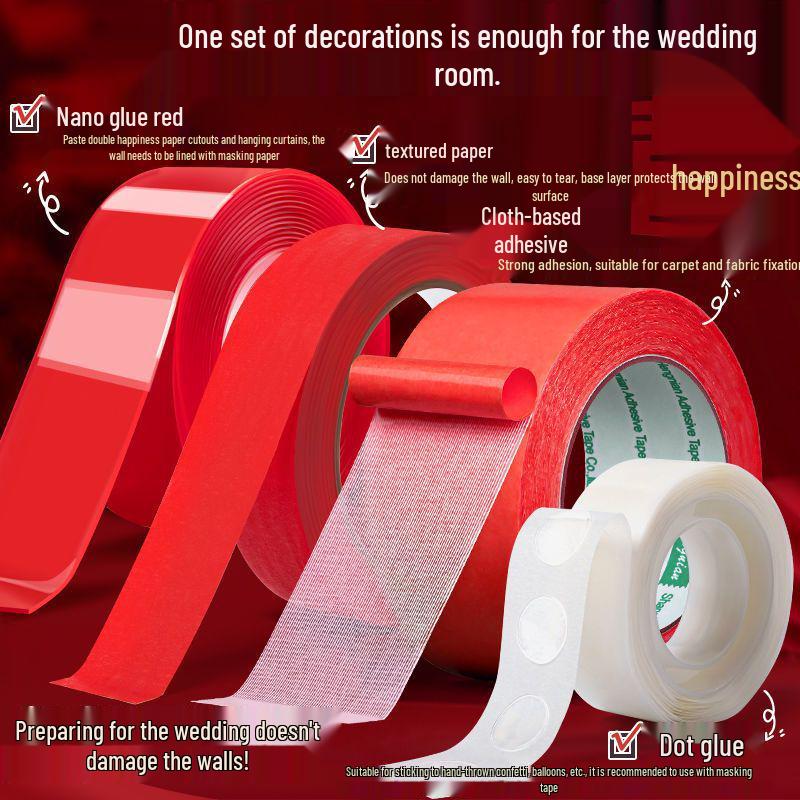 Wedding Room Decor: No-Trace Transparent Masking Tape & Nano Glue Dots for Damage-Free Arrangement