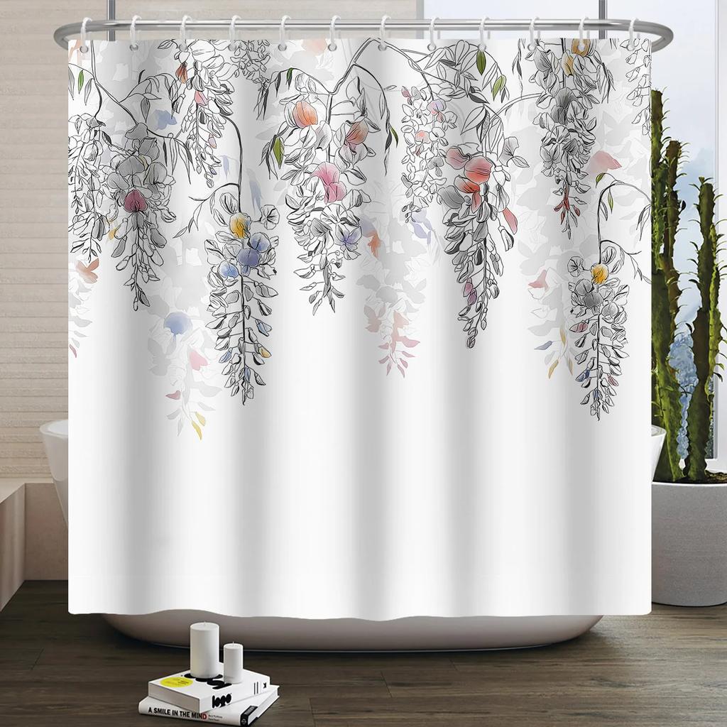 Bathroom Curtain with Fabric 180x180 Colorful Floral Spring Blossom Tree Boho Bathtub Waterproof Shower Curtains With Hooks