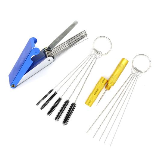 Carburateur Reinigingsset RVS & Nylon Borstels voor Motorfiets Lasbrander ATV Meerdere Maten Naalden (0.4-7mm) met Aluminium Behuizing Roestvrij