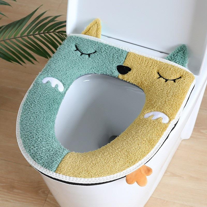 Cuscino per sedile del water universale carino in peluche con cartoni animati per tutte le stagioni