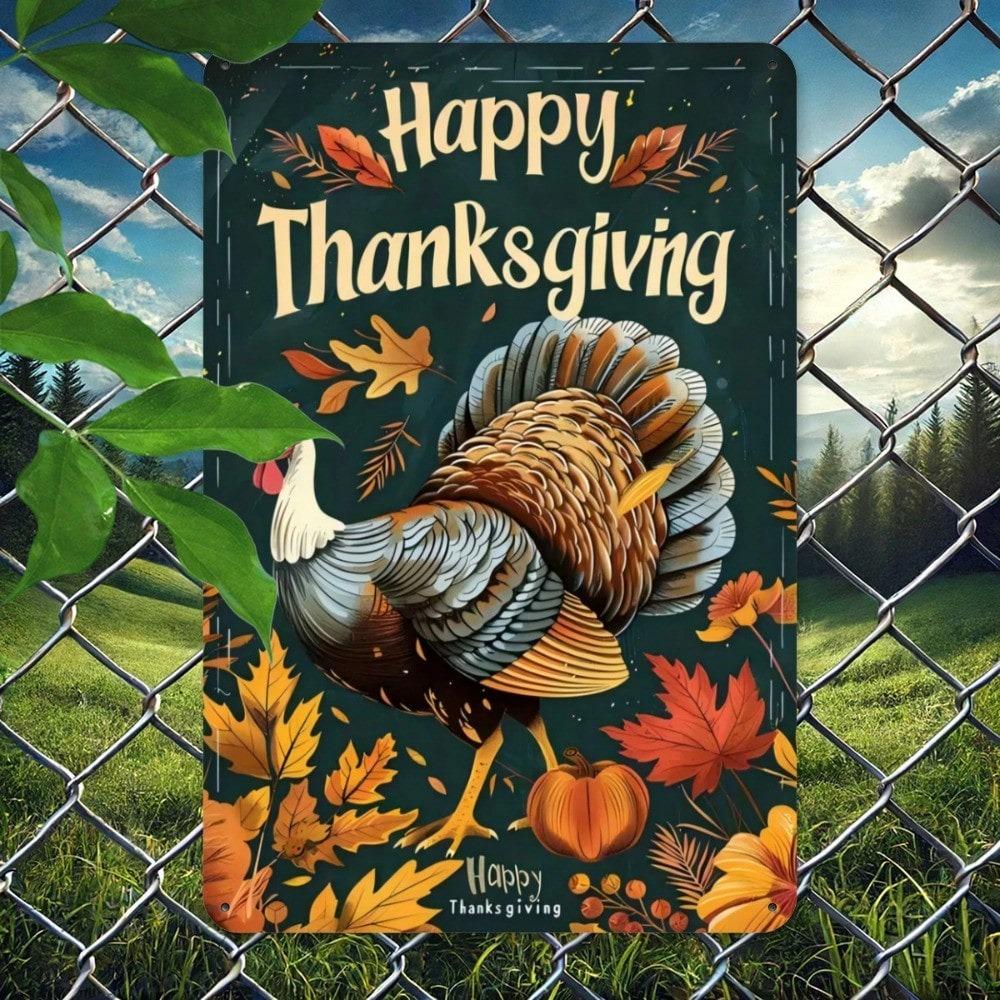 Metal Wall Art Thanksgiving Turkey Poster, 8x12 Inch Durable Iron Fall Bar Decoration