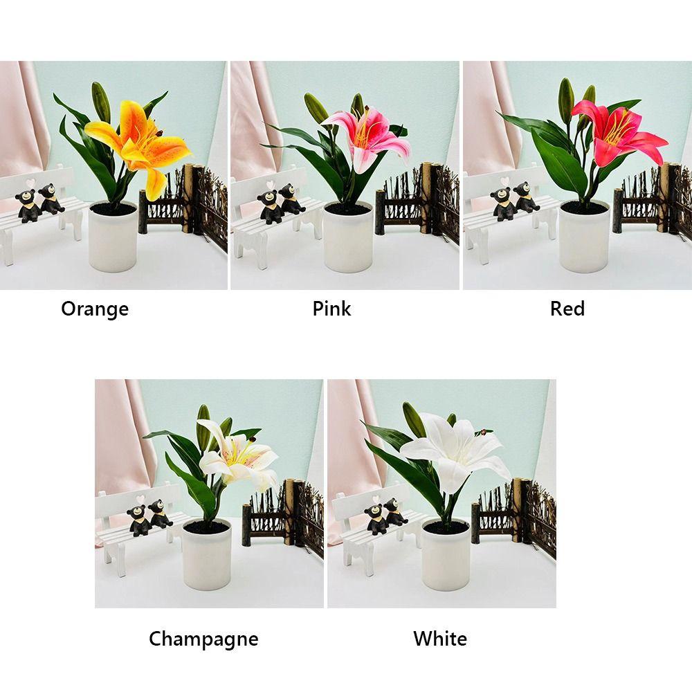 Lifelike Multicolor Lilies Artificial Flower Potted Photo Props Elegant Faux Bonsai Plastic Fake Flower Party Supplies