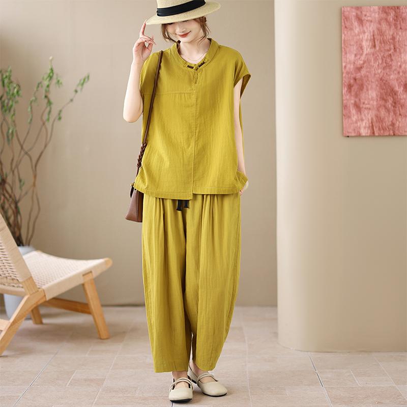 DIMANAF 2026 Plus Size Summer Pants Suits Women Sets Suits Linen Loose Tops Shirts Long Pants Cotton Loose Casual Clothing
