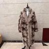 Retro Trendy Atmosphere Irregular Brown Cow Pattern Lapel Loose Environmentally Friendly Fur Coat Medium Long Coat