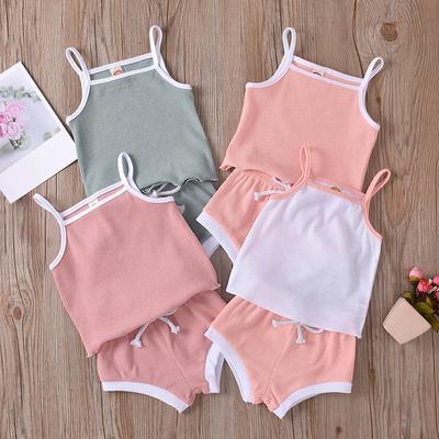 Newborn Baby Sleeveless Solid Color Cotton Tank Vest Top+Shorts Clothes Set
