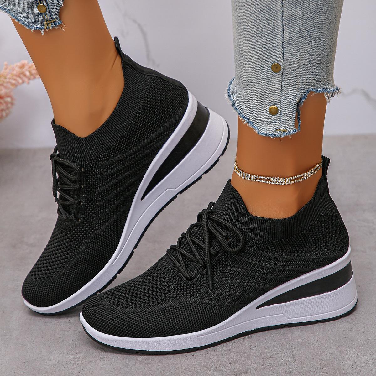 

Women s Platform Knitted Sneakers, Wedge Sole Mesh Athletic Shoes, Non-Slip Casual Flats in Stock 43 чорний