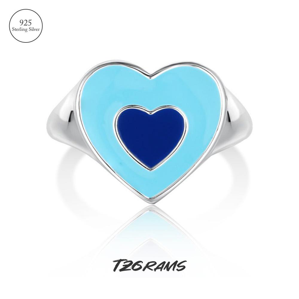 

Натуральное серебро 925 пробы, кольца с синим сердечком, дизайнерское женское открытое кольцо, нежный подарок, милые аксессуары высокого качества для девочек
