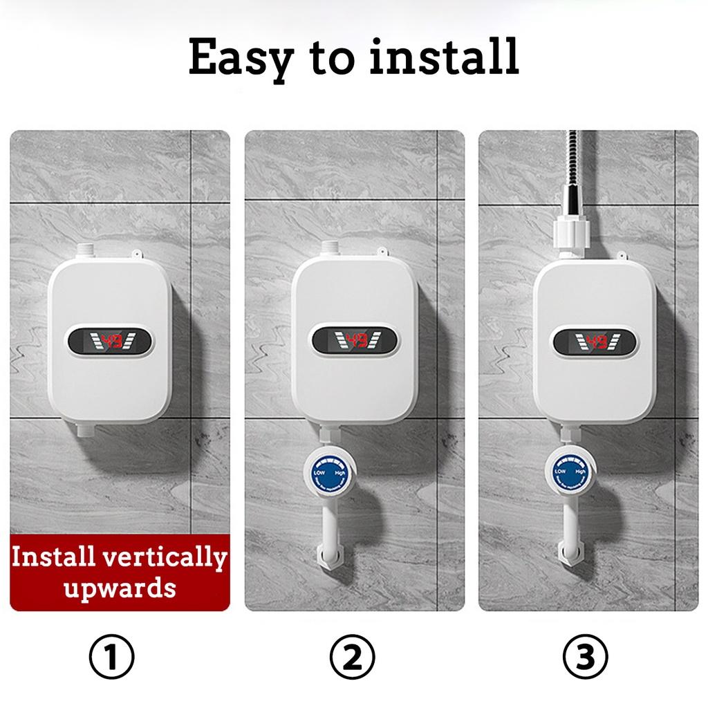 3500W 220V/110V Mini Shower Water Heater Wall Mounted Instant Electric Water Heater Digital Display for Kitchen Bathroom