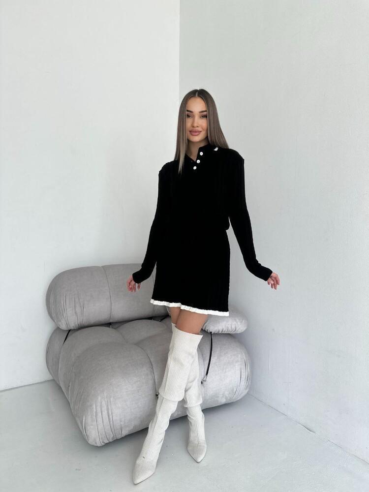 European & American Casual Long Sleeve Knit Sweater and Short Skirt Two-Piece Set for Women