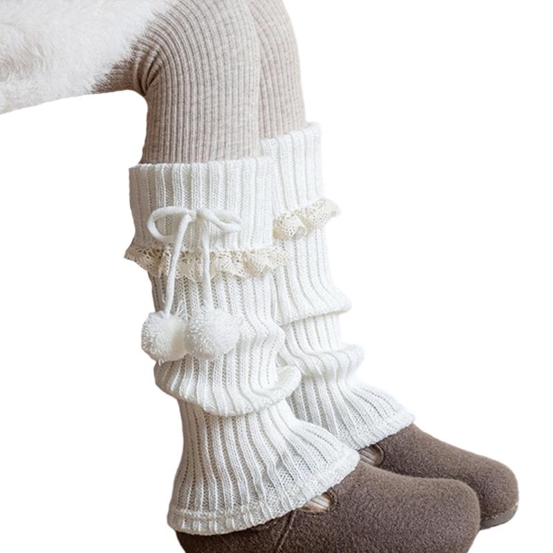 Lolitas Beinstulpen Gestrickte Beinstulpe Süße Weite Bündchen Knöchel Haufen Socken Schülerinnen Fußbedeckung Spitze Rüschen Beinsocken