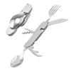 Multifunktionales faltbares Edelstahl-Besteckset Tragbares Sechs-in-Eins Messer Gabel Löffel Flaschenöffner Korkenzieher Werkzeug für Outdoor-Camping
