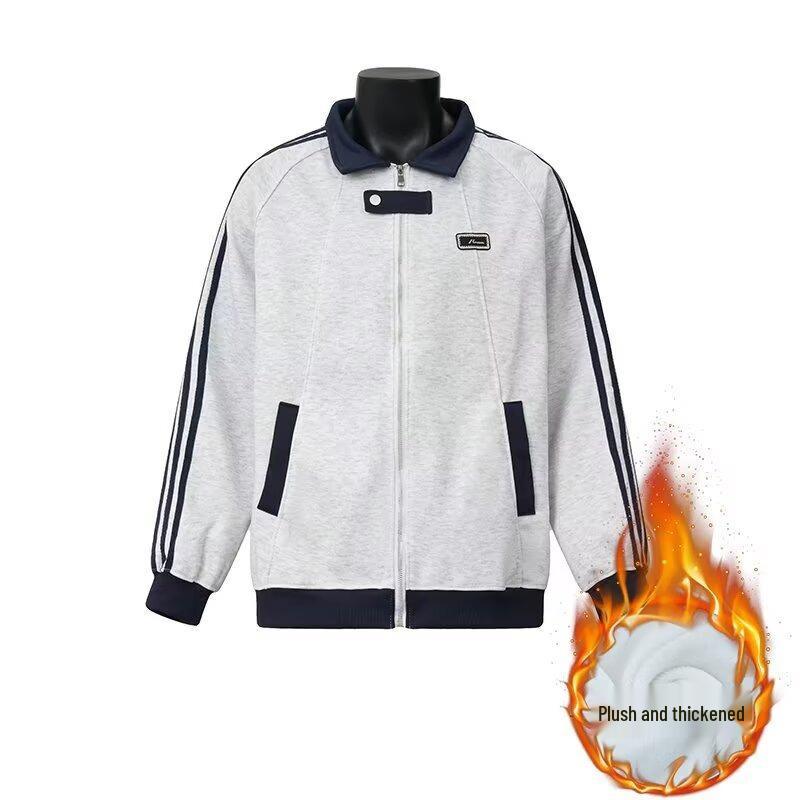 Men's Retro Striped Patchwork Baseball Jacket - Autumn/Winter Plus Velvet Cardigan