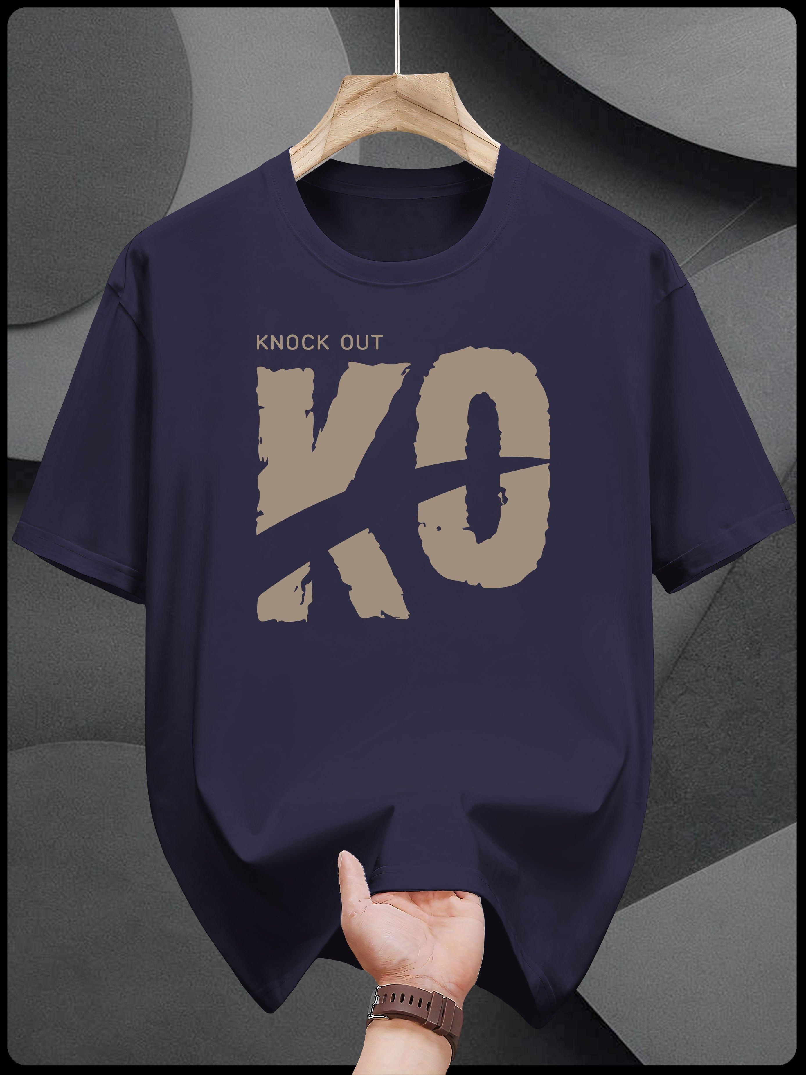 Heavyweight Cotton Knockout KO Graphic T-shirt - Black Distressed Beige Print Tee for Gym S
