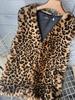 Leopard Print Faux Fur Winter Vest - Women's Mid-Length Soft Warm Coat