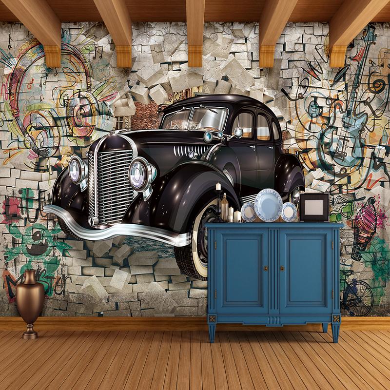 Vintage Wallpaper Custom 3d Stereo Relief Classic Cars Broken Wall Mural Cafe Kid's Room Living Room Backdrop Wall Murals