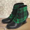 Plaid button short boots spring and summer new European and American style round head side zipper middle heel  boots