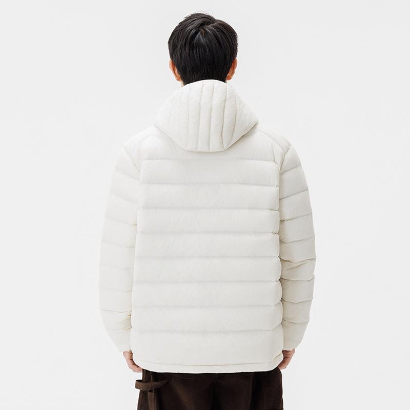 Men's Trendy White Duck Down Hooded Puffer Jacket - Winter Thickened Solid Color Warm Outerwear
