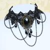 Grenzüberschreitende Gothic Dunkle Spitze Choker Halskette mit Großem Edelstein