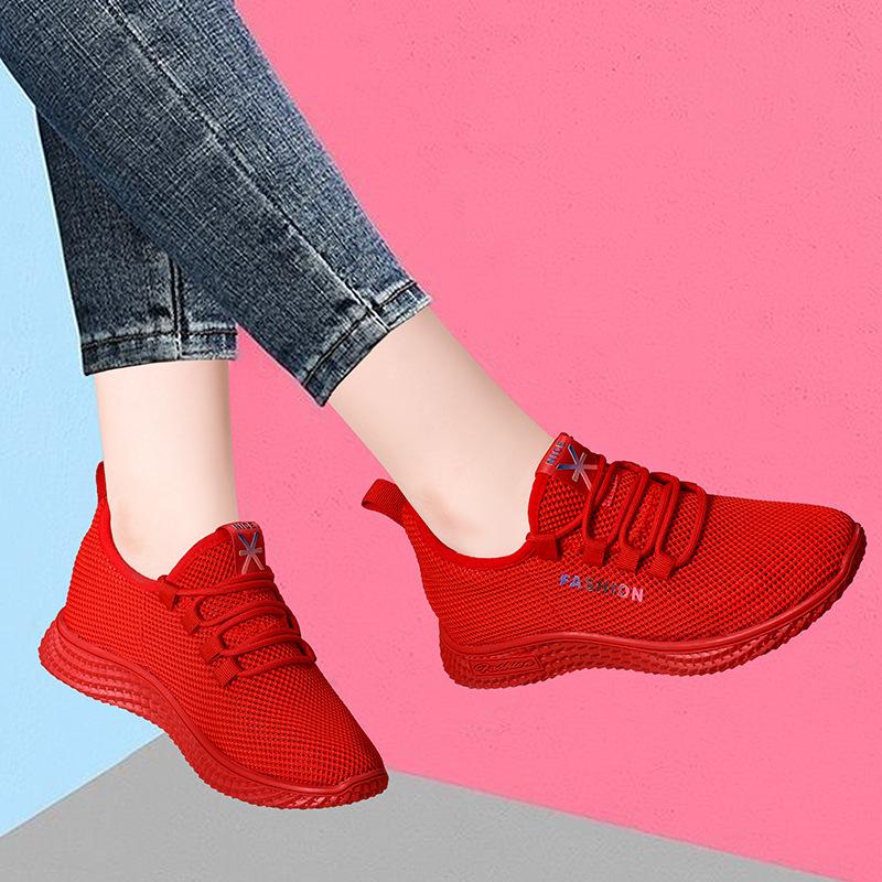 Sneakers Women's Summer New Versatile Women's Shoes Fly-woven Mesh Breathable Casual Shoes Small Red Shoes Light Work Shoes