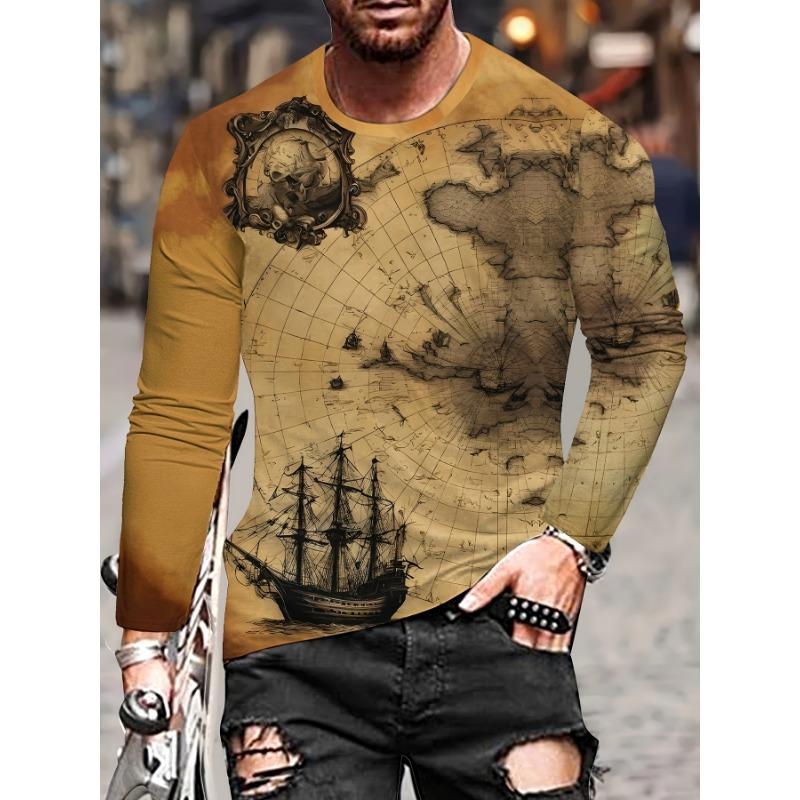 Tricou bărbați cu imprimeu tigru alb-negru, tricou cu mânecă lungă, casual, cu gât rotund, pulover largi de toamnă