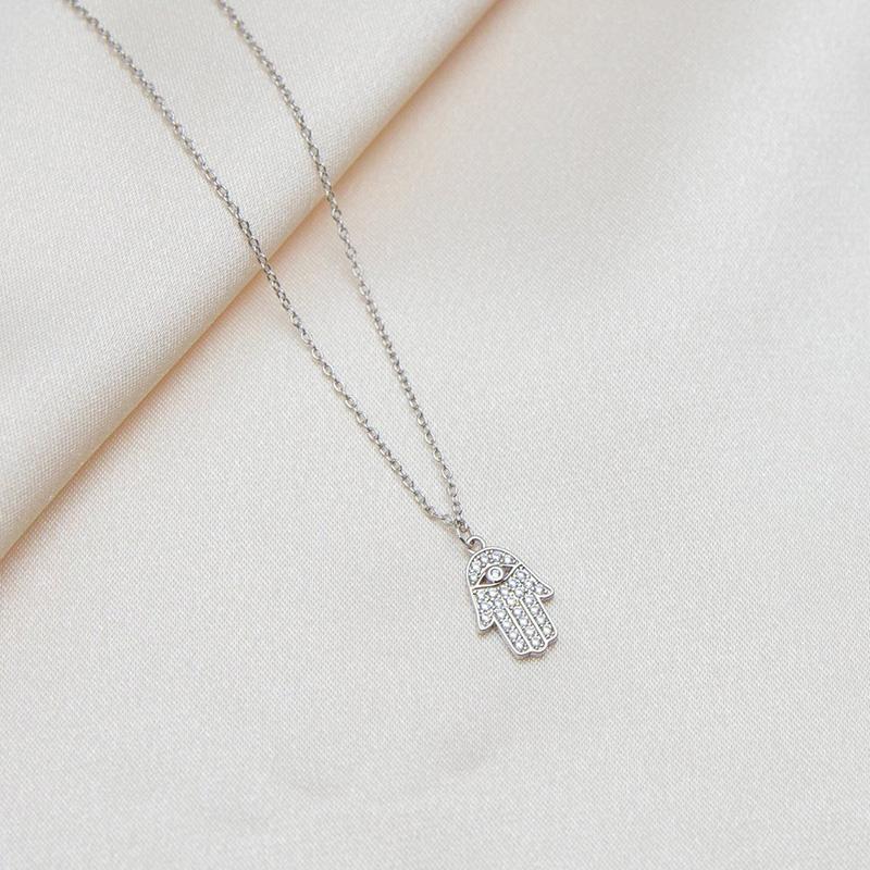 Authentic 925 Sterling Silver White Zircon Palm Pendant Necklaces For Women Chain Link Necklaces Charms Jewelry Collars