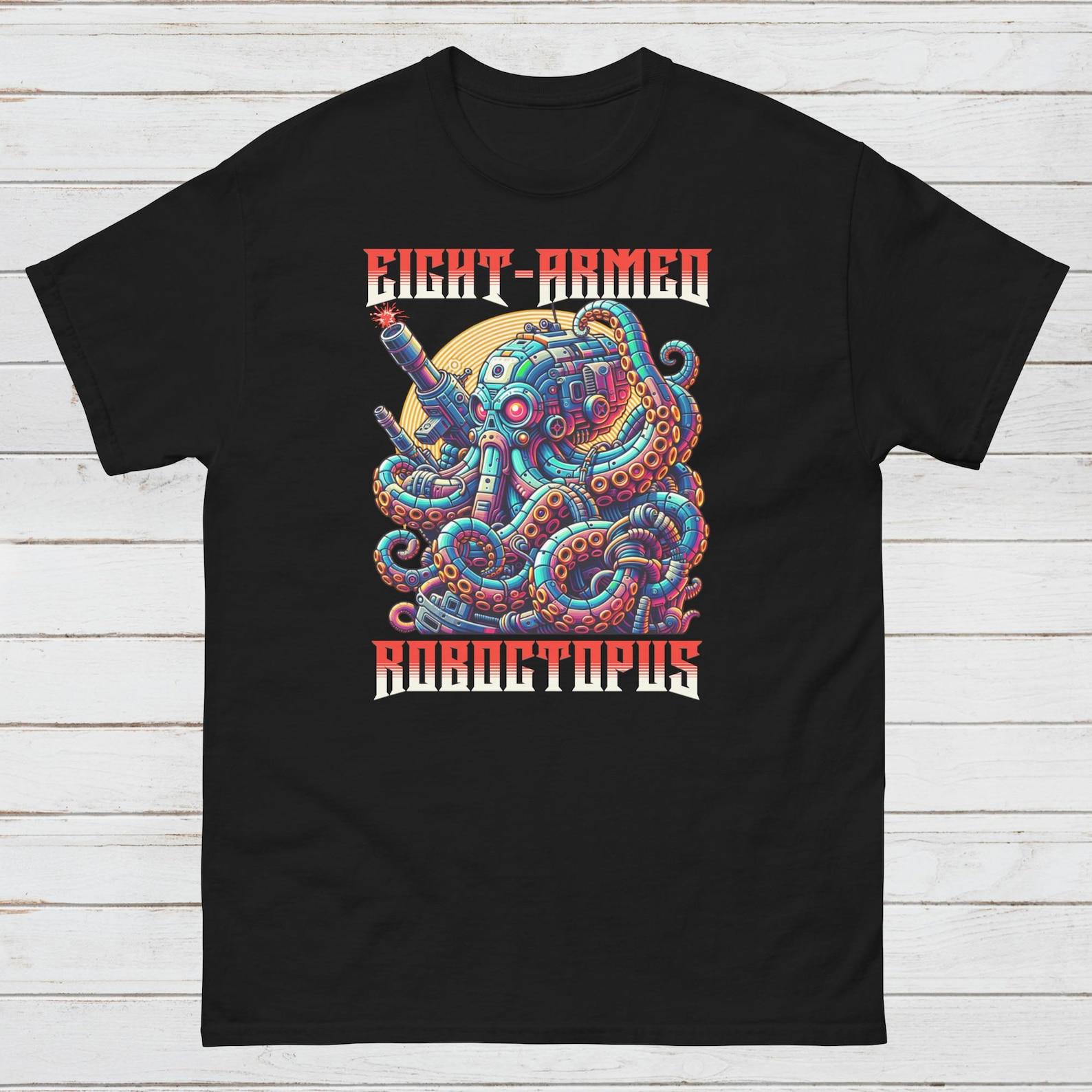 Robot Octopus T-Shirt, Sci-Fi Steampunk Graphic Tee L