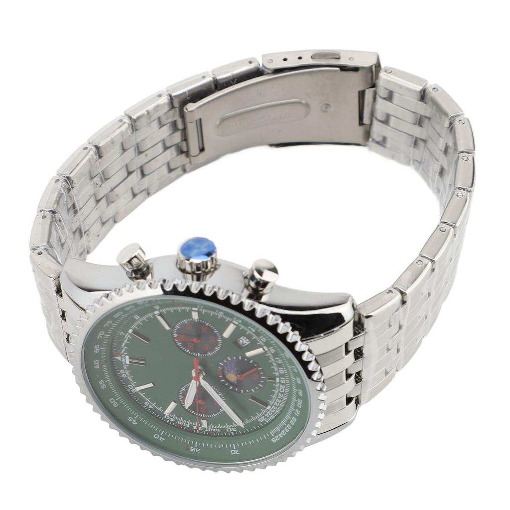 Men Quartz Watch with Calendar and Moon Phase Zinc Alloy Case Stainless Steel Strap Men Wristwatch