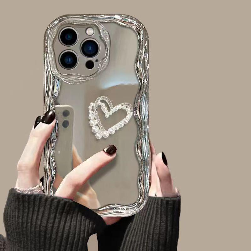 Electroplated Mirror 16 Mobile Phone Case Is Suitable For Apple 17Promax Pearl Love Iphone 14 Silicone All-Inclusive Drop Resistance