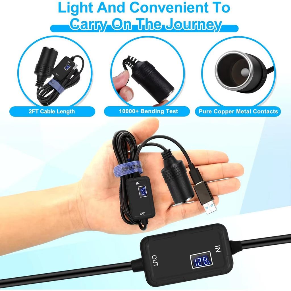 Elough Type-C To Lighter Female Socket 5V 12.8V Adjustable Voltage Converter Power Adapter PD Cable Extender