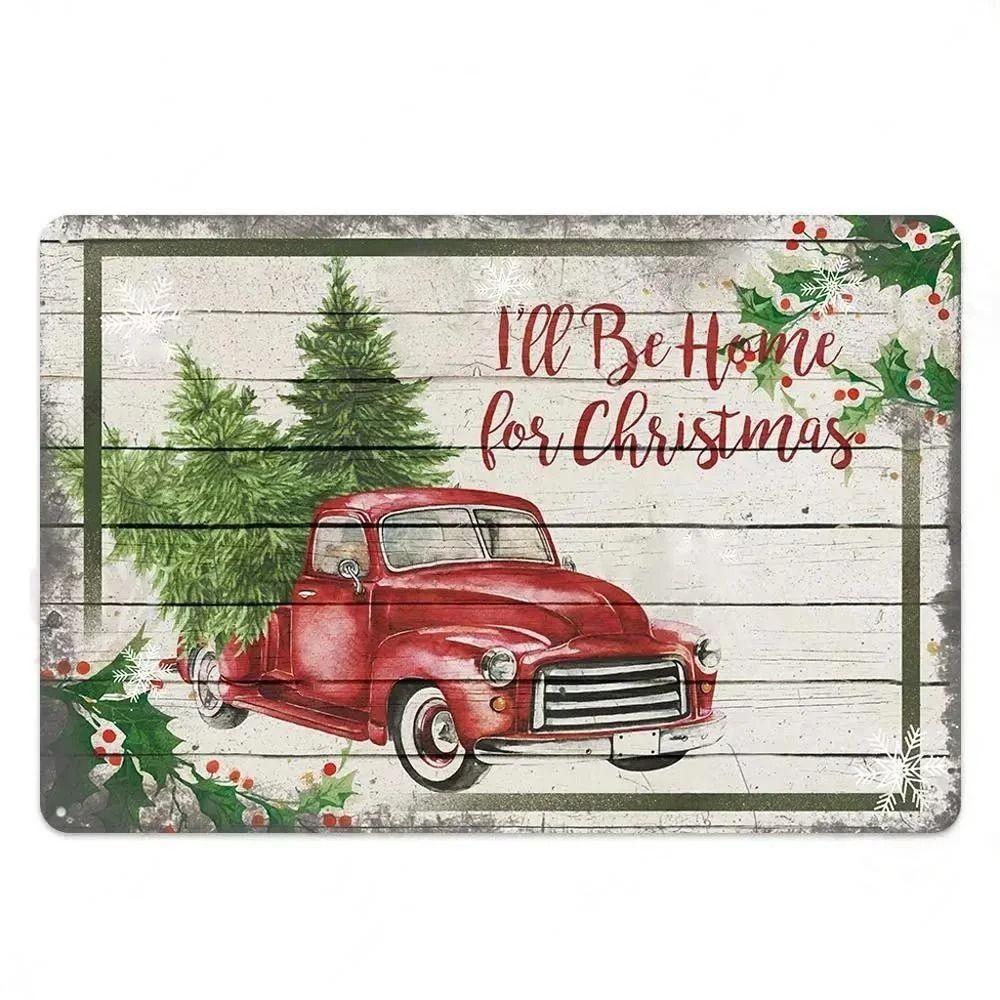 Vintage Christmas Metal Tin Sign Home Festive Wall Decor
